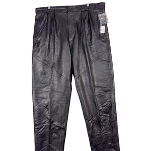 Saxony Genuine Leather Pants Mens 42 Black Pleated Tapered Dress NWT Trousers